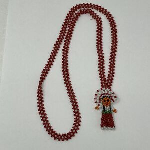Vintage Native American Indian Seed Bead Bracelet Kachina Chief Doll Red Orange